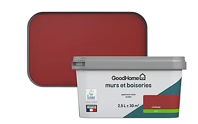 Peinture intérieure couleur Murs et boiseries GoodHome Chelsea rouge satin 2,5L