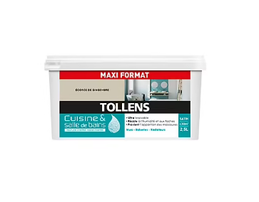 Peinture cuisine et salle de bains Tollens beige écorce de gingembre satin 2.5L