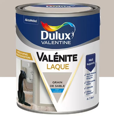 Laque Valénite Dulux Valentine Acrylique mat velouté blanc grain de sable 2L
