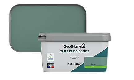 Peinture intérieure couleur Murs et boiseries GoodHome vert kilkenny 2 satin 2L5