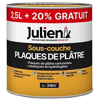 Sous-couche Plaques platre murs et plafonds pièces sèches Julien Mat Blanc 3L