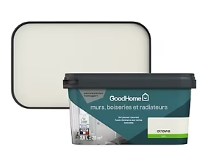 Peinture intérieure couleur murs, boiseries et radiateurs GoodHome satin ottawa blanc 2.5L