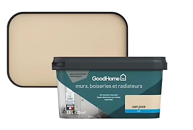 Peinture intérieure couleur murs, boiseries et radiateurs GoodHome mat san jose beige 2.5L