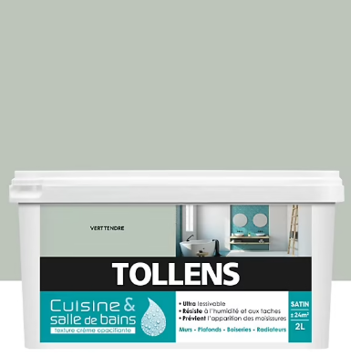 Peinture murs et plafonds Cuisine et bains satin vert tendre Tollens 2 L