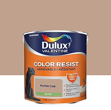 Peinture murs et boiseries Color Resist Dulux Valentine satin parfait café 2,5L