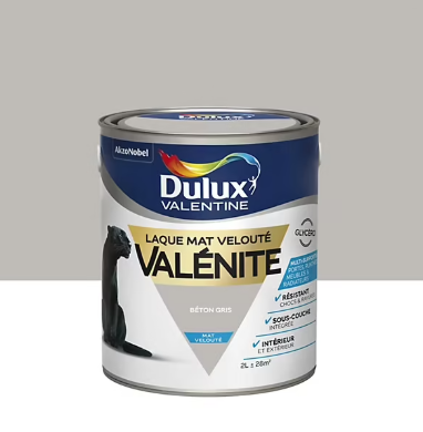 Laque boiseries et métal Valénite Dulux Valentine mat gris béton gris 2L