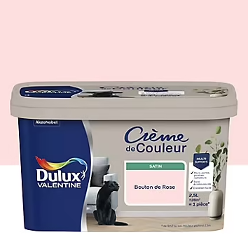 Peinture Crème De Couleur Dulux Valentine satin bouton de rose 2,5L