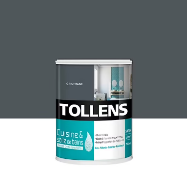 Peinture murs et plafonds Cuisine et bains satin gris titane Tollens 0,75 L