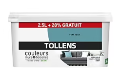 Peinture murs et boiseries Tollens vert aqua satin 2,5L +20% gratuit