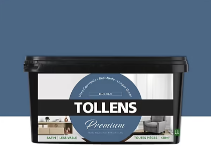 Peinture Tollens premium murs, boiseries et radiateurs blue jean satin 2,5L