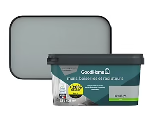 Peinture résistante murs boiseries et métal GoodHome gris Brooklyn satin 2,5L +20% gratuit