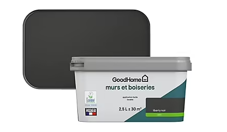 Peinture intérieure couleur murs et boiseries GoodHome satin liberty noir satin 2,5L