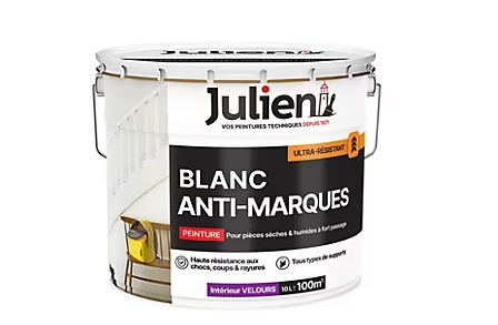 Peinture anti-marques ultra résistant murs et boiseries Julien velours blanc mat 10L