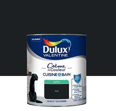 Peinture haute résistance Crème de couleur cuisine et bain Dulux Valentine noir satin 0,75L