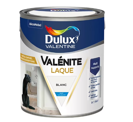 Laque Valénite Dulux Valentine Acrylique mat velouté blanc 2L