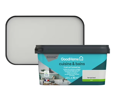 Peinture cuisine et salle de bains GoodHome gris Hempstead satin 2,5L