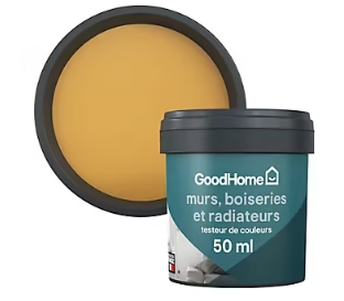 Testeur peinture résistante murs, boiseries et métal GoodHome jaune Chueca mat 50ml