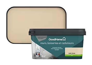 Peinture intérieure couleur murs, boiseries et radiateurs GoodHome San Jose satin beige 2,5L