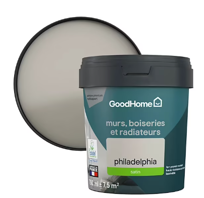 Peinture intérieure couleur murs, boiseries et radiateurs GoodHome satin Philadelphia gris 750ml