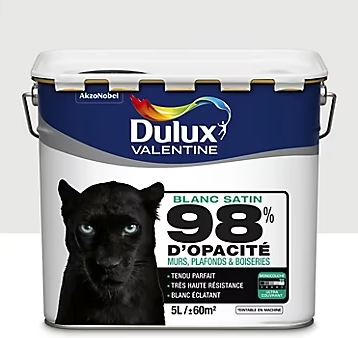 Peinture murs plafonds et boiseries Dulux Valentine 98% monocouche satin blanc 5L