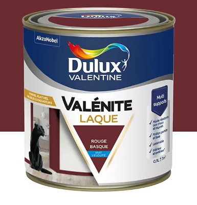 Laque acrylique Valénite Dulux Valentine velouté rouge basque mat 500ml