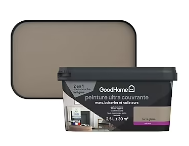 Peinture couleur 2 en 1 velours GoodHome terre glaise 2,5L