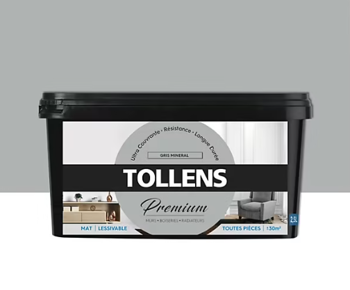 Peinture Tollens premium murs, boiseries et radiateurs gris minéral mat 2,5L