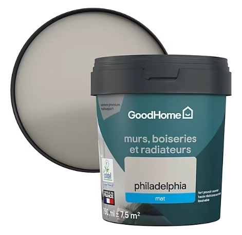 Peinture intérieure couleur murs, boiseries et radiateurs GoodHome mat Philadelphia gris 750ml
