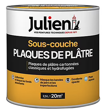 Sous-couche Plaques platre murs et plafonds pièces sèches Julien Mat Blanc 2,5L