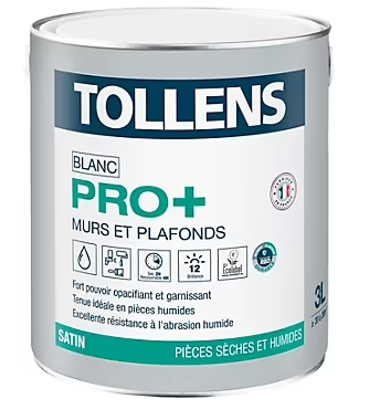 Peinture murs et plafonds Tollens pro+ satin 3L