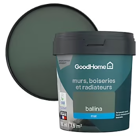 Peinture intérieure couleur murs, boiseries et radiateurs GoodHome mat ballina vert 750ml