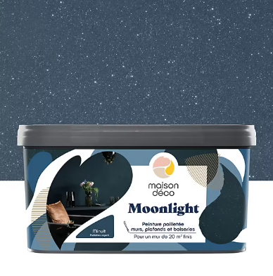 Peinture pailletée murs, plafonds et boiseries Moonlight Maison Déco minuit 2L