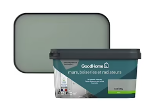 Peinture intérieure couleur murs, boiseries et radiateurs GoodHome satin carlow vert 2.5L