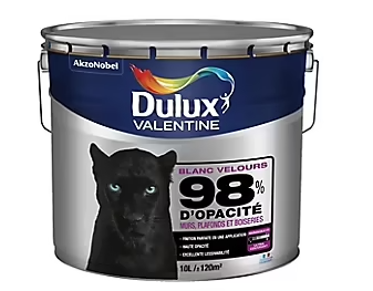 Peinture murs plafonds et boiseries Dulux Valentine 98% monocouche velours blanc 10L