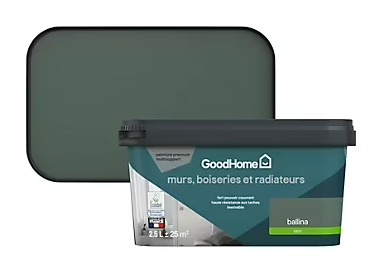 Peinture intérieure couleur murs, boiseries et radiateurs GoodHome satin ballina vert 2.5L