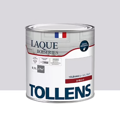 Laque boiseries et métal Tollens RAL 7047 télégris 4 brillant 500ml