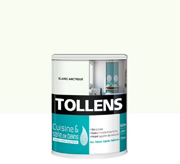Peinture murs et plafonds Cuisine et bains blanc artique Tollens 0,75 L