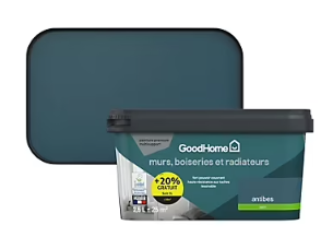 Peinture résistante murs boiseries et métal GoodHome bleu Antibes satin 2,5L +20% gratuit