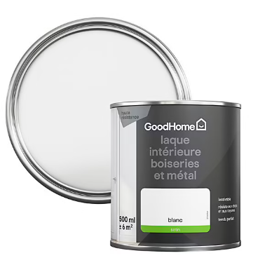 Peinture métal et bois GoodHome satin blanc 500ml