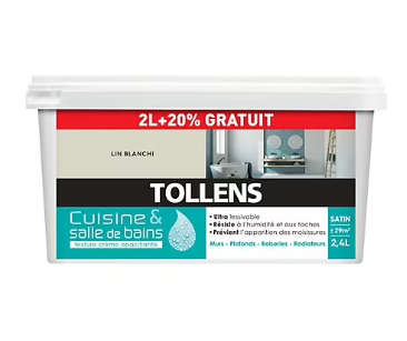 Peinture Cuisine et salle de bains Tollens beige Lin blanchi 2L+20%