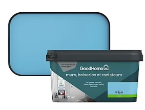 Peinture intérieure couleur murs, boiseries et radiateurs GoodHome satin fréjus bleu 2.5L