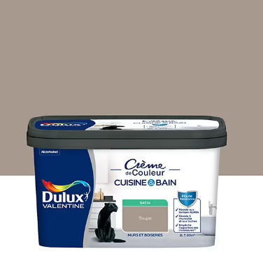 Peinture haute résistance Crème de couleur cuisine et bain Dulux Valentine marron taupe satin 2L