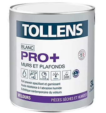 Peinture murs et plafonds Tollens pro+ velours 3L