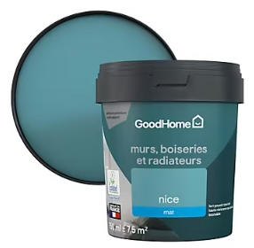 Peinture résistante murs, boiseries et métal GoodHome bleu Nice mat 0,75L