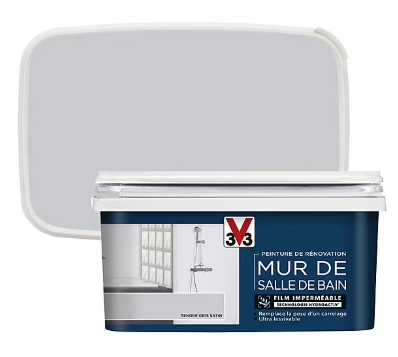 Peinture de rénovation mur de salle de bain V33 tendre gris satin 2L