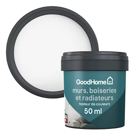 Testeur peinture intérieure couleur GoodHome satin north pole blanc 50ml