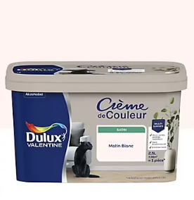 Peinture Crème De Couleur Dulux Valentine satin matin blanc 2,5L