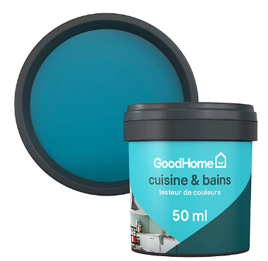 Peinture cuisine et salle de bains GoodHome bleu Marseille satin 50ml