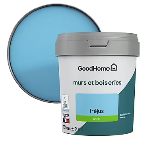 Peinture intérieure couleur murs et boiseries GoodHome satin Fréjus bleu satin 750ml