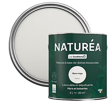 Peinture murs et boiseries Naturéa par GoodHome blanc neige velours 2L